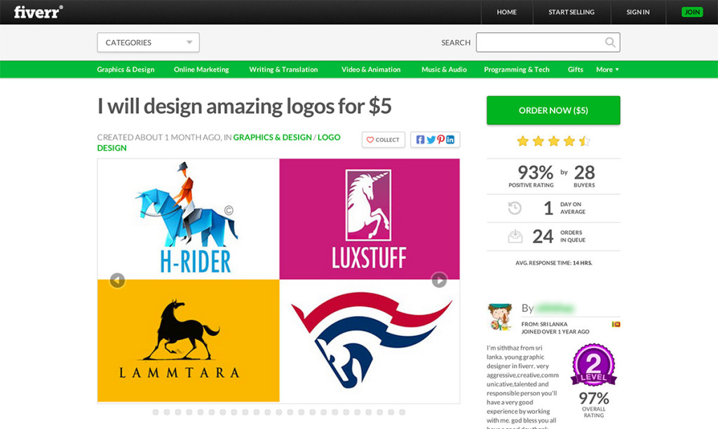 Questo designer sembra avere un interessante portfolio su Fiverr...